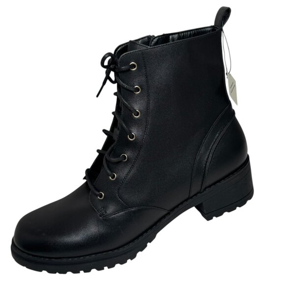 Cole Haan Camea Waterproof Combat Boot Black Leather W20768 Womens Size 11, New - Picture 1 of 6
